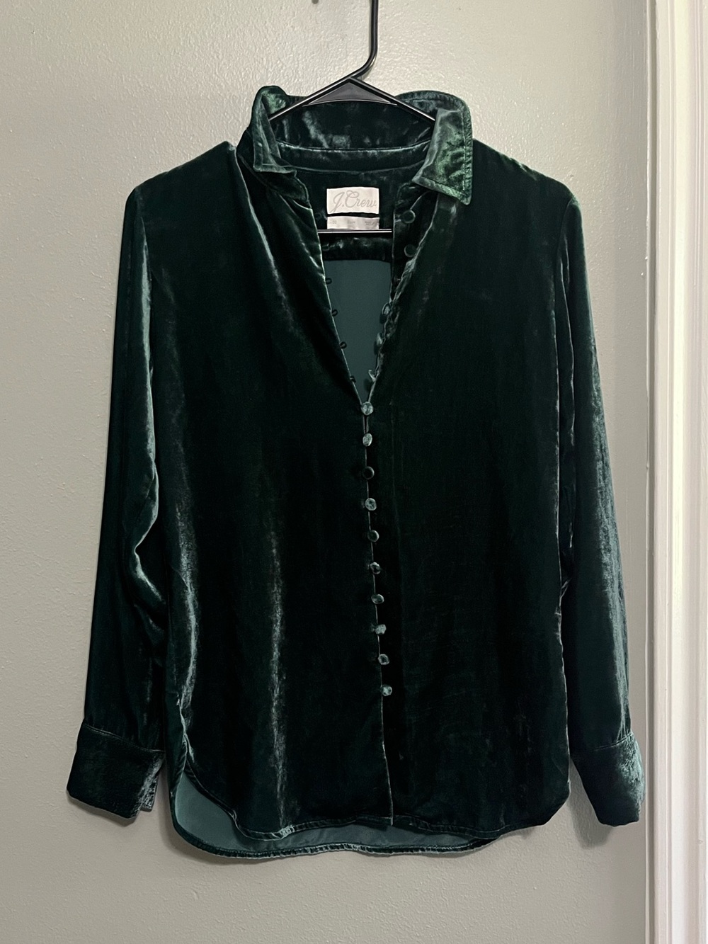 J. Crew Emerald Green Velvet Button-Up Shirt (A2)